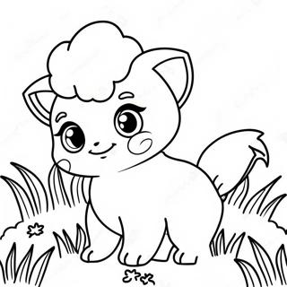 Süßer Vulpix, der im Gras spielt Ausmalbild | Vulpix Ausmalbild