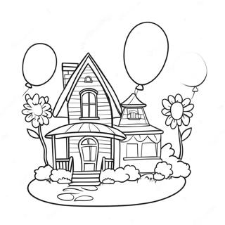 Buntes Up Haus mit Ballons Ausmalbild | Oben Haus Ausmalbild