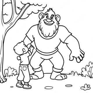 Freundlicher Riese, der mit Kindern spielt Ausmalbild | Riesen Kind Ausmalbild