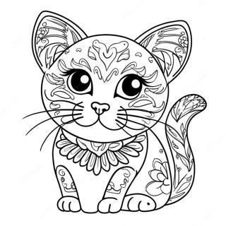 Zuckerschädel Katze Ausmalbild | Zuckerschädel Katze Ausmalbild