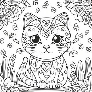 Bunte Zuckerschädel Katze Ausmalbild | Zuckerschädel Katze Ausmalbild
