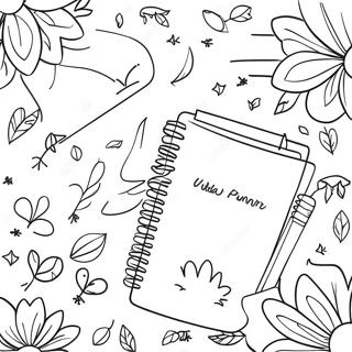 Niedlicher Planer mit Blumen Ausmalbild | Planer Ausmalbild
