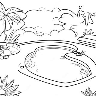 Bunte Poolszene Ausmalbild | Schwimmbad Ausmalbild
