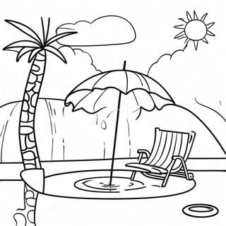 Sonniger Tag am Pool Ausmalbild | Schwimmbad Ausmalbild