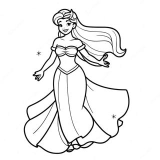 Ariel in einem funkelnden Kleid Ausmalbild | Ariel Kleid Ausmalbild
