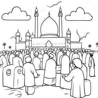 Eid Al Adha Gebet Versammlung Ausmalbild | Eid Al Adha Ausmalbild