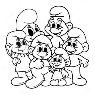 Glückliche Schlümpfe Familie Ausmalbild | Schlümpfe Ausmalbild