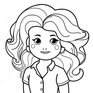 Cartoon Mädchen mit großen Haaren Ausmalbild | Cartoon Mädchen Ausmalbild