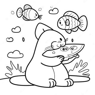 Simons Katze mit Verspielt Fisch Ausmalbild | Simons Katze Ausmalbild