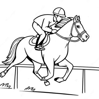 Jockey, der ein galoppierendes Rennpferd reitet Ausmalbild | Jockey Rennpferd Ausmalbild