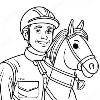 Bunter Jockey mit einem Gewinnerlächeln Ausmalbild | Jockey Rennpferd Ausmalbild