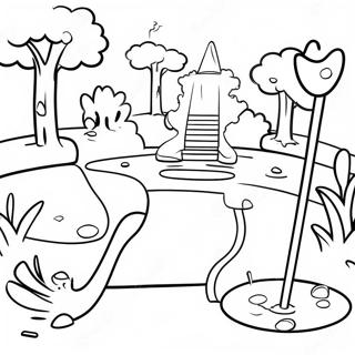 Bunte Minigolfhindernisse Ausmalbild | Minigolf Ausmalbild