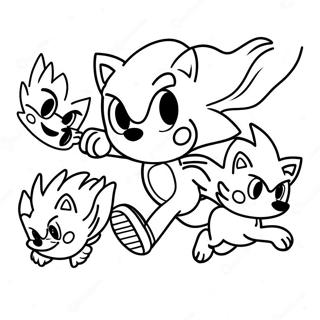 Sonic das Eichhörnchen läuft mit Wölfen Ausmalbild | Wolf Sonic Ausmalbild