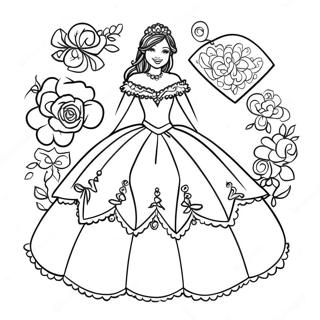 Elegante Quinceanera Feier Ausmalbild | Quinceanera Ausmalbild