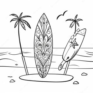 Buntes Surfbrett am Strand Ausmalbild | Surf's Up Ausmalbild