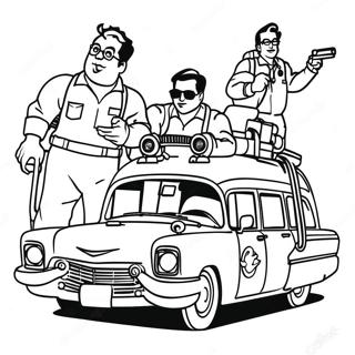 Ghostbusters Team in Ecto 1 Ausmalbild | Ghostbusters Ecto 1 Ausmalbild