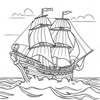 Buntes Piratenschiff auf See Ausmalbild | Piratenschiff Ausmalbild