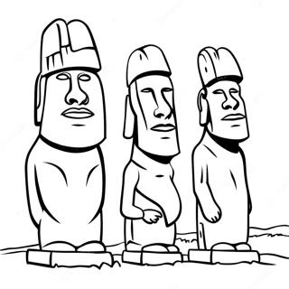 Osterinsel Moai-Statuen Ausmalbild | Osterinsel Ausmalbild