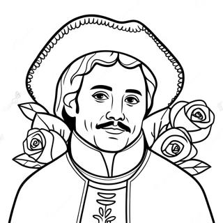 Buntes Juan Diego mit Rosen Ausmalbild | Juan Diego Ausmalbild