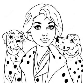 Cruella Deville mit Dalmatiers Ausmalbild | Cruella Deville Ausmalbild