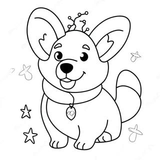 Festlicher Weihnachts-Corgi mit Lichtern Ausmalbild | Weihnachts Corgi Ausmalbild