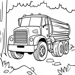Großer Holztransporter im Wald Ausmalbild | Holztransporter Ausmalbild