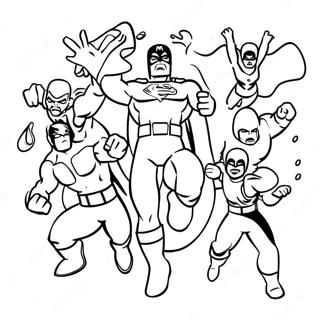 Dynamische Superhelden-Team Aktion Ausmalbild | Superhelden-Team Ausmalbild