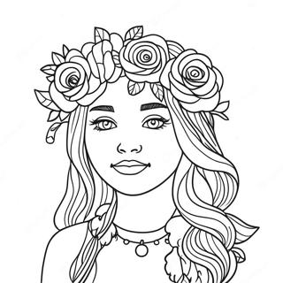 Trendiges VSCO Mädchen mit Blumenkranz Ausmalbild | Vsco Mädchen Ausmalbild