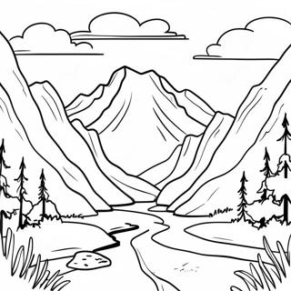 Malerei von malerischer Berglandschaft in Graustufen | Landschaft Graustufen Ausmalbild