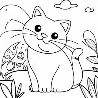 Verspielte Katze im Garten Ausmalbild | C steht für Katze Ausmalbild