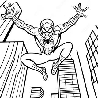 Spider Man schwingt durch die Stadt Ausmalbild | Spiderman Ausmalbild