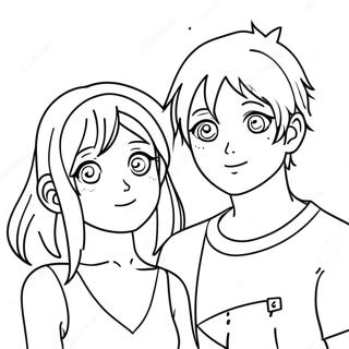 Niedliches ästhetisches Anime-Paar Ausmalbild | Ästhetisches Anime Ausmalbild