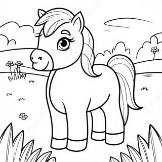 Niedliches Shetland Pony auf einer Wiese Ausmalbild | Shetland Pony Ausmalbild
