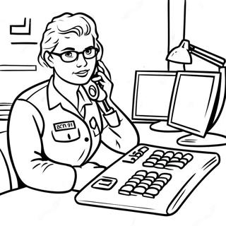 Mutiger 911 Dispatcher bei der Arbeit Ausmalbild | 911 Dispatcher Ausmalbild