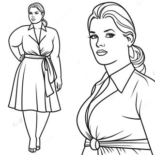 Plus-Size-Mode Modell Ausmalbild | Große Größen Ausmalbild