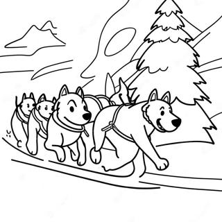 Schlittenhund-Team rast durch den Schnee Ausmalbild | Schlittenhund Ausmalbild