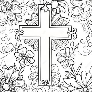 Kreuz mit bunten Blumen Ausmalbild | Kreuz mit Blumen Ausmalbild
