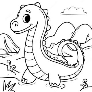 Niedliches Loch Ness Monster mit einem Lächeln Ausmalbild | Loch Ness Monster Ausmalbild