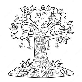 Chicka Chicka 123 Baum mit bunten Buchstaben Ausmalbild | Chicka Chicka 123 Ausmalbild