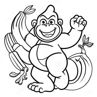 Dixie Kong mit bunten Bananen Ausmalbild | Dixie Kong Ausmalbild