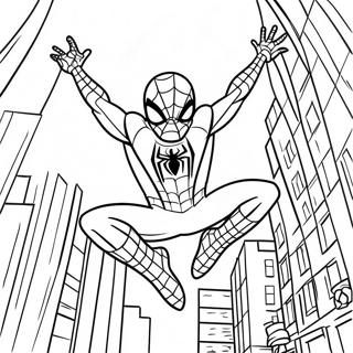 Spiderman schwingt durch die Stadt Ausmalbild | Spiderman Avengers Ausmalbild
