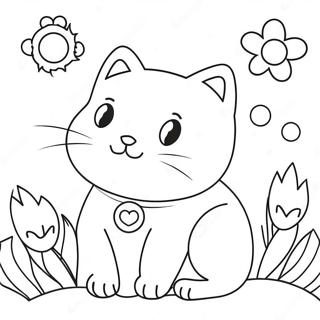 Niedliche Katze mit bunten Blumen Ausmalbild | Katze mit Blumen Ausmalbild