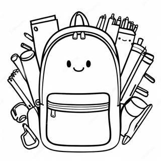 Bunter Rucksack mit Schulbedarf Ausmalbild | Schulbedarf Ausmalbild