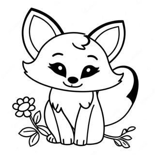 Niedlicher Fuchs mit Blumen Ausmalbild | Süßer Fuchs Ausmalbild
