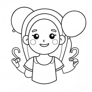 Hannah mit bunten Ballons Ausmalseite | Hannah Ausmalbild