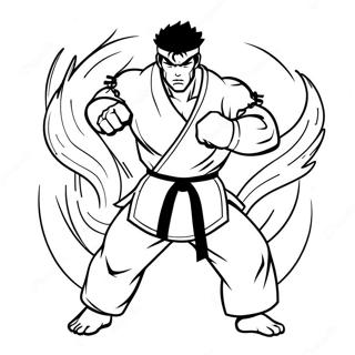 Ryu in wilder Kampfpose Ausmalbild | Ryu Ausmalbild