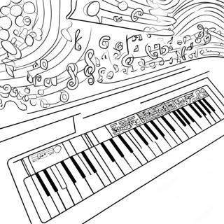 Bunte Tastatur mit Musiknoten Ausmalbild | Tastatur Ausmalbild