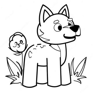 Niedlicher Minecraft Wolf mit Blumen Ausmalbild | Minecraft Wolf Ausmalbild