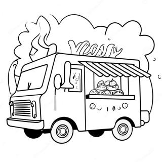 Niedlicher Food Truck mit glücklichen Kunden Ausmalbild | Essen Wagen Ausmalbild