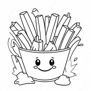 Niedliche Pommes Frites mit Smiley-Gesicht Ausmalbild | Pommes Frites Ausmalbild